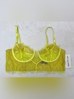 Oh La La Cheri Lace Bralette XL NWT Neon Yellow Lime Longline Bustier V-Wire Bra